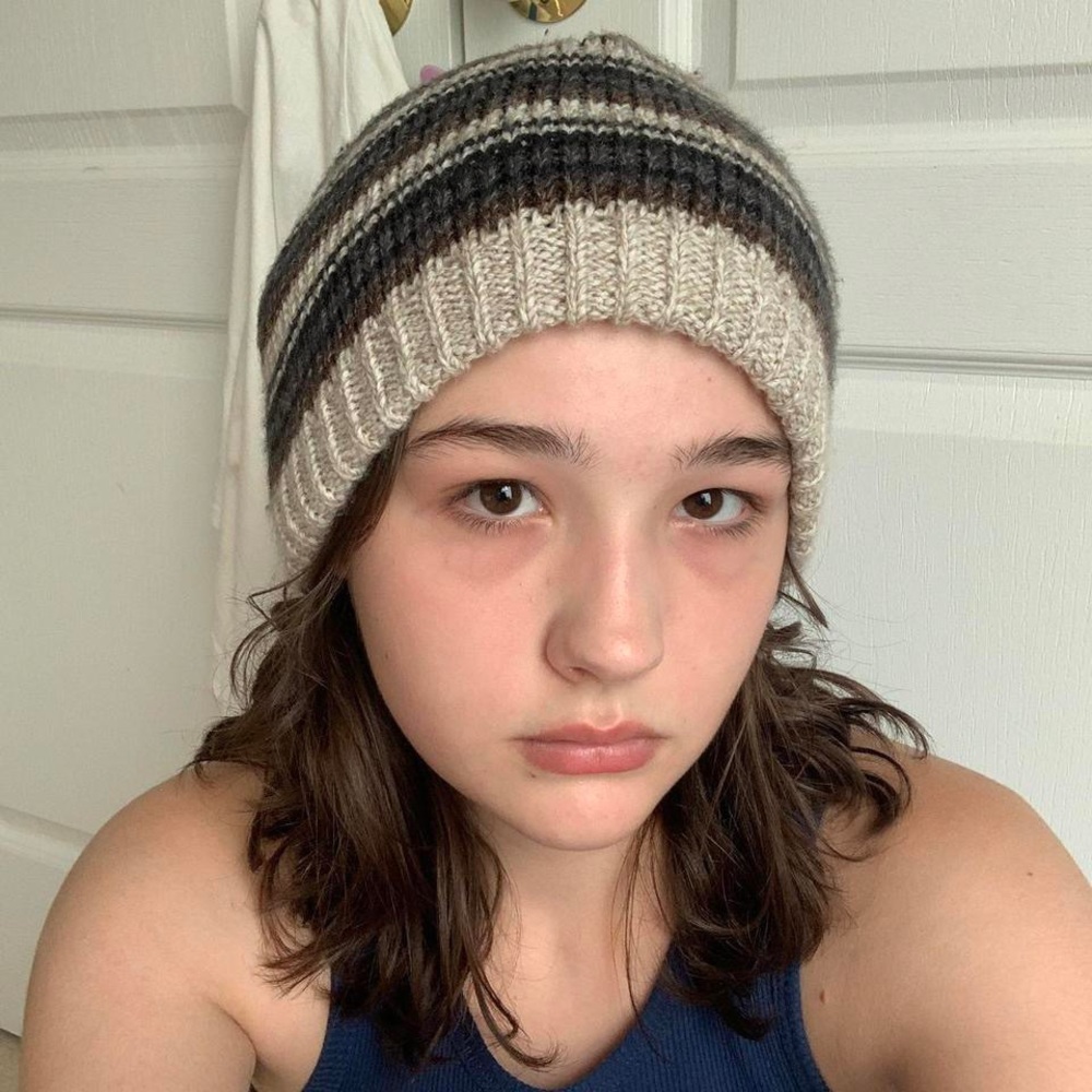 90s grunge style tan and black striped winter hat by fur headwear
